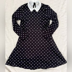 BESSER BAY Black Dress with White Floral Pattern and Collar Size Small